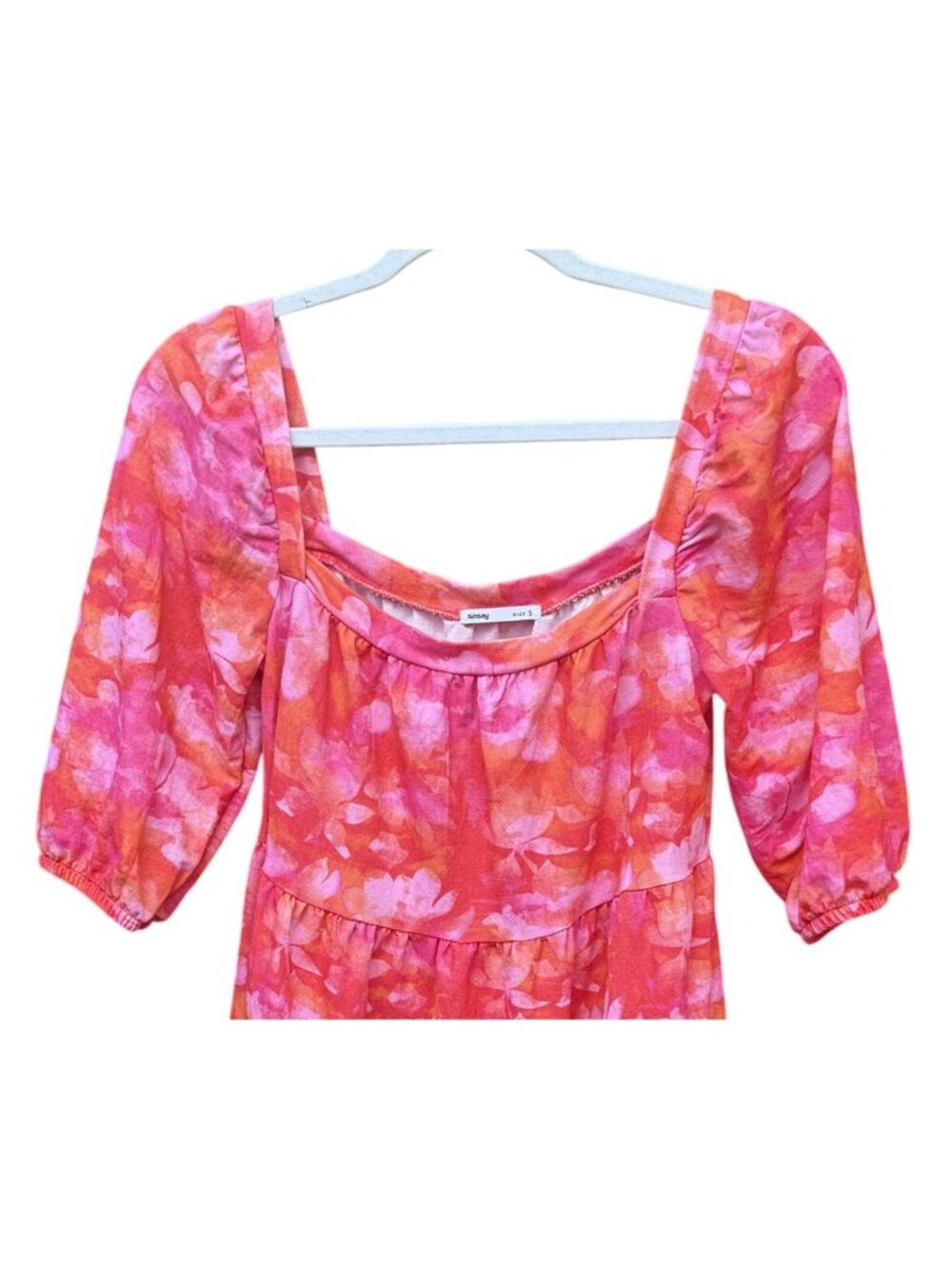 Sinsay Womens Floral Mini Dress Pink Orange Size S Lightweight Flirty Romantic - Picture 2 of 6